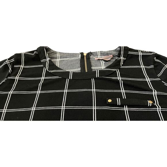 50th STREET PETITE SHORT SLEEVE BLOUSE, WOMENS, PL, BLACK & WHITE SQUARE PATTERN - Picture 3 of 10